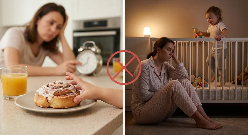 Słodka drożdżówka na kolację vs. nieprzespana noc ze skaczącym w łóżeczku dzieckiem i wyczerpaną mamą.